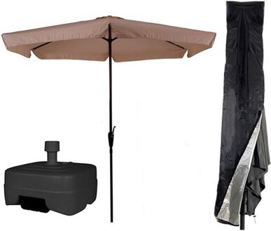 Parasol Ecru COMBI - Beige Parasol met Parasolhoes en Extra Zware Vulbare Verrijdbare Parasolvoet Crème