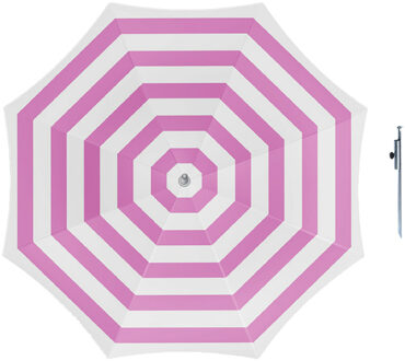 Parasol - fuchsia/wit - D160 cm - incl. draagtas - parasolharing - 49 cm