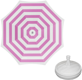 Parasol - Fuchsia/wit - D160 cm - incl. draagtas - parasolvoet - 42 cm - Parasols Roze