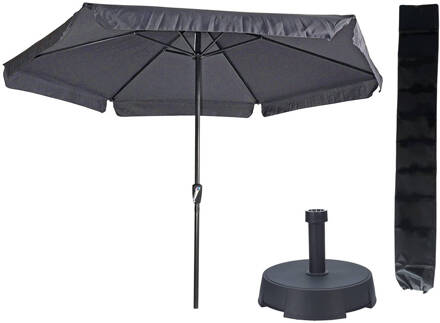 Parasol Gemini Donkergrijs/Antraciet Ø300 cm + Parasolvoet 25 kg + Parasolhoes