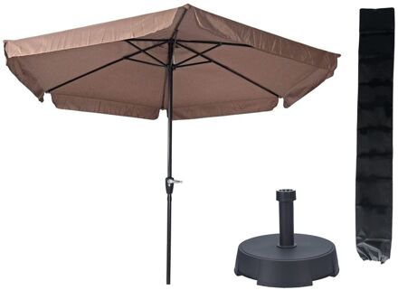 Parasol Gemini Taupe Ø300 cm + Parasolvoet 25 kg + Parasolhoes Bruin