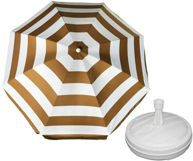 Parasol - Goud/wit - D140 cm - incl. draagtas - parasolvoet - 42 cm - Parasols Goudkleurig