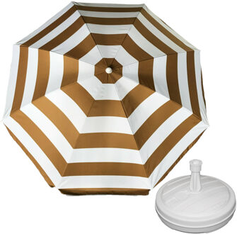 Parasol - Goud/wit - D180 cm - incl. draagtas - parasolvoet - 42 cm - Parasols Goudkleurig