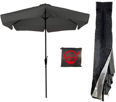 Parasol - Grijs - Antraciete Parasol met hoes - 3m - Stokparasol - Grijze parasol met Redlabel Parasol hoes