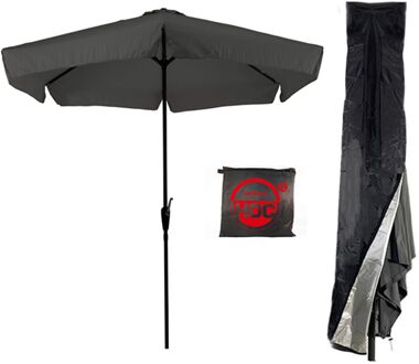 Parasol - Grijs - Antraciete Parasol met hoes - 3m - Stokparasol - Grijze parasol met Redlabel Parasol hoes