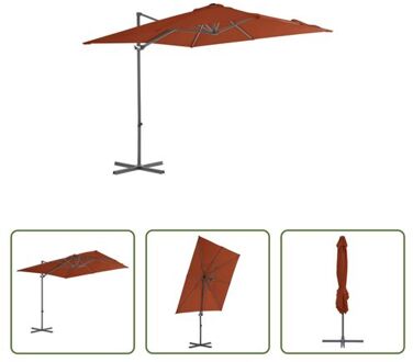 Parasol - Hangend - Terracotta - 250x250x247 cm - UV-beschermend en anti-vervagend - Met kruisvoet - Bruin