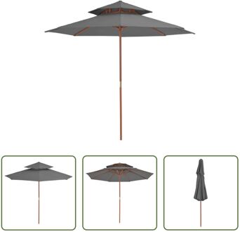 Parasol Hout 270 x 256 cm - Antraciet - UV-beschermend Grijs