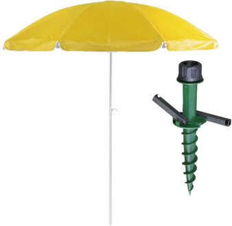 Parasol met dikke grondharing - geel - polyester - Dia 200 cm - voor het strand