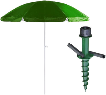 Parasol met dikke grondharing - groen - polyester - Dia 200 cm - voor het strand