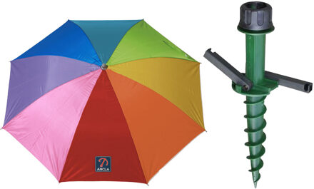 Parasol met dikke grondharing - kleurenmix - polyester - Dia 180 cm - voor het strand - Zomers
