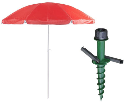 Parasol met dikke grondharing - rood - polyester - Dia 200 cm - voor het strand