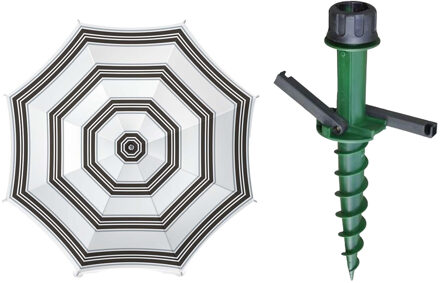 Parasol met dikke grondharing - zwart/wit mix - polyester - Dia 180 cm - voor het strand - Zomers