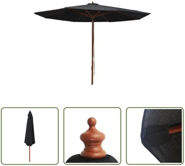 Parasol met houten paal 350 cm zwart - Parasol