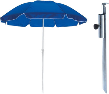 Parasol met metalen grondharing - blauw - polyester - Dia 145 cm - verstelbaar