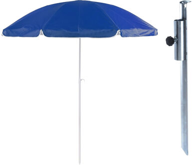 Parasol met metalen grondharing - blauw - polyester - Dia 200 cm - verstelbaar