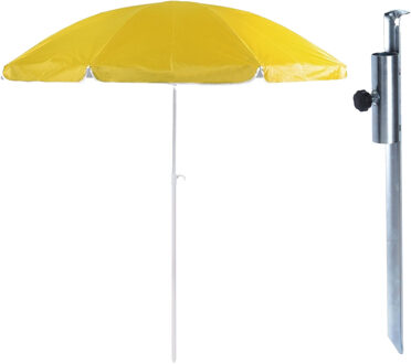 Parasol met metalen grondharing - geel - polyester - Dia 200 cm - verstelbaar