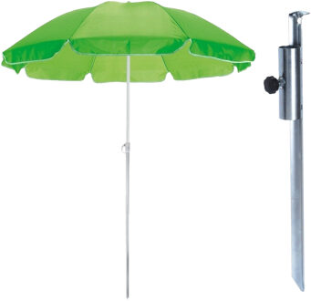 Parasol met metalen grondharing - groen - polyester - Dia 145 cm - verstelbaar