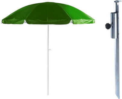 Parasol met metalen grondharing - groen - polyester - Dia 200 cm - verstelbaar