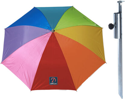 Parasol met metalen grondharing - multi kleuren - polyester - Dia 180 cm - verstelbaar