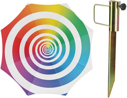 Parasol met metalen grondharing - multi kleuren spiraal - polyester - Dia 180 cm - verstelbaar