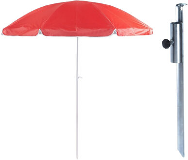 Parasol met metalen grondharing - rood - polyester - Dia 200 cm - verstelbaar