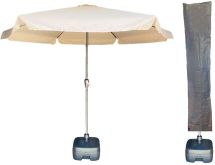 Parasol met voet en hoes - Parasol Ibiza Beige - Ø300cm + Verrijdbare Parasolvoet + Parasolhoes - Parasol COMBI Crème