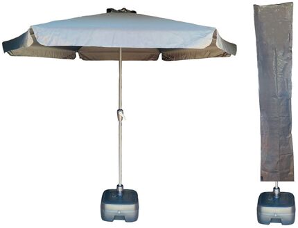 Parasol met voet en hoes - Parasol Sunny Grey - Ø300cm + Verrijdbare Parasolvoet + Parasolhoes - Parasol COMBI Grijs