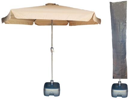 Parasol met voet en hoes - Parasol Urban Taupe - Ø300cm + Verrijdbare Parasolvoet + Parasolhoes - Parasol COMBI