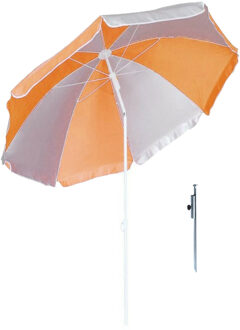 Parasol - oranje/wit - D120 cm - incl. draagtas - parasolharing - 49 cm