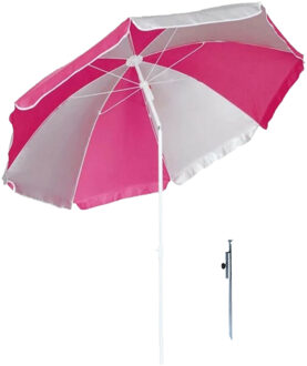 Parasol - roze/wit - D120 cm - incl. draagtas - parasolharing - 49 cm