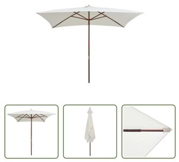 Parasol Sunshade - 200 x 300 cm - Cream - Hardwood Frame - UV Resistant Polyester Wit