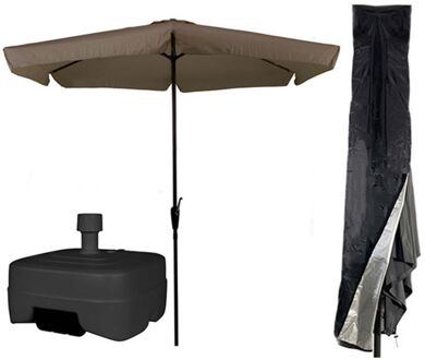 Parasol Taupe COMBI - Taupe Parasol met Parasolhoes en Extra Zware Vulbare Verrijdbare Parasolvoet