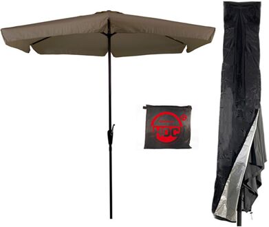 Parasol - Taupe - Grijze Parasol met hoes - 3m - Stokparasol - Taupe parasol met Redlabel Parasol hoes