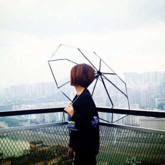 Parasol Transparante Compact Folding Automatische Transparante Regen Paraplu Opvouwbare Paraplu Woninginrichting Outdoor Reizen UV zwart