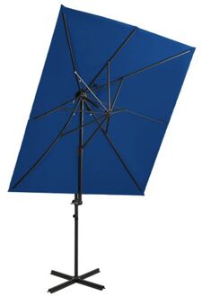 Parasol Vierkant - 250 x 250 cm - Azuurblauw - UV-beschermend - Aluminium paal - Kantelbaar