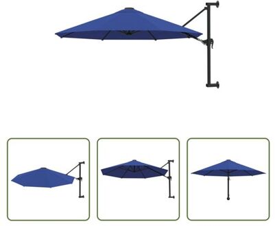 Parasol Wandmontage - 300 x 131 cm - Blauw - UV-beschermend - Met zwengelsysteem