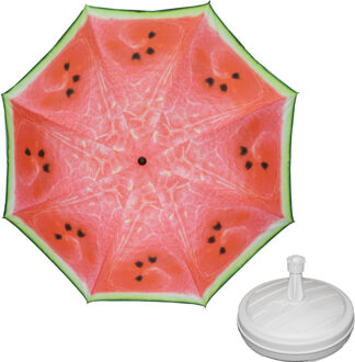 Parasol - watermeloen fruit - D160 cm - incl. draagtas - parasolvoet - 42 cm