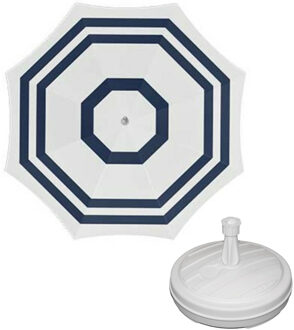 Parasol - wit/blauw - D120 cm - incl. draagtas - parasolvoet - 42 cm