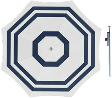 Parasol - wit/blauw - D180 cm - incl. draagtas - parasolharing - 49 cm