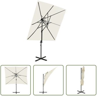 Parasol Zandkleurig 250x250x253 cm - UV-beschermend polyester - Stevige kruisvoet - Kantelbaar en 360 Beige