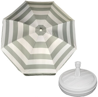 Parasol - Zilver/wit - D120 cm - incl. draagtas - parasolvoet - 42 cm - Parasols Zilverkleurig