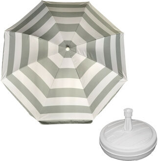 Parasol - Zilver/wit - D160 cm - incl. draagtas - parasolvoet - 42 cm - Parasols Zilverkleurig