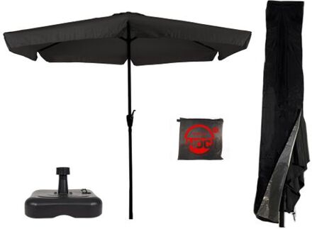 Parasol Zwart 3m - Inclusief Lichte Parasolvoet Met Redlabel Parasolhoes