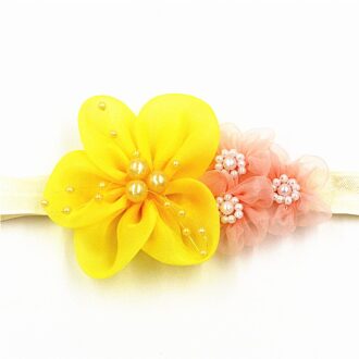 Parel Chiffon Bloemen Hoofdband Kids Haarband Hoge Elastische Hoofddeksels Elegante Haarbanden Voor Meisjes Haaraccessoires geel