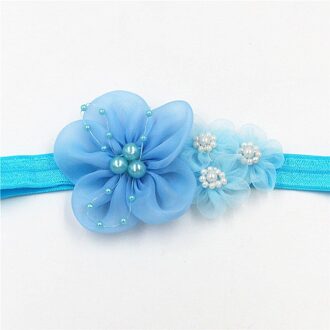 Parel Chiffon Bloemen Hoofdband Kids Haarband Hoge Elastische Hoofddeksels Elegante Haarbanden Voor Meisjes Haaraccessoires lucht blauw