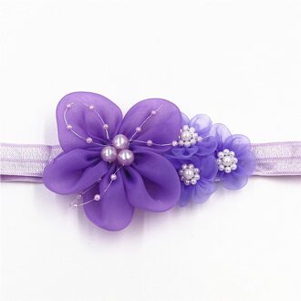 Parel Chiffon Bloemen Hoofdband Kids Haarband Hoge Elastische Hoofddeksels Elegante Haarbanden Voor Meisjes Haaraccessoires Paars