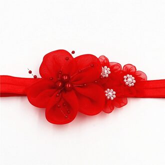 Parel Chiffon Bloemen Hoofdband Kids Haarband Hoge Elastische Hoofddeksels Elegante Haarbanden Voor Meisjes Haaraccessoires Rood