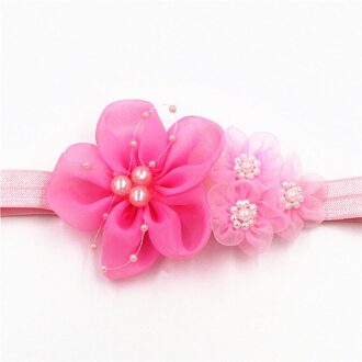 Parel Chiffon Bloemen Hoofdband Kids Haarband Hoge Elastische Hoofddeksels Elegante Haarbanden Voor Meisjes Haaraccessoires Roze