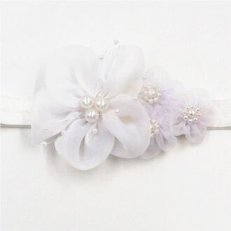 Parel Chiffon Bloemen Hoofdband Kids Haarband Hoge Elastische Hoofddeksels Elegante Haarbanden Voor Meisjes Haaraccessoires wit