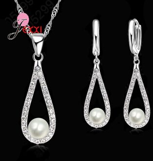 Parel Elegante 925 Sterling Zilveren Sieraden Set Ketting Hanger Oorbel Accessoires Voor Vrouwen Charm Anniversary